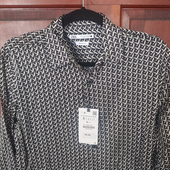 Zara Men's Bird Print Dressing Shirt Size Medium - Picture 7 of 8